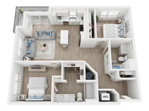 Floor plan for 2 beds, 2 baths, 1054 sqft